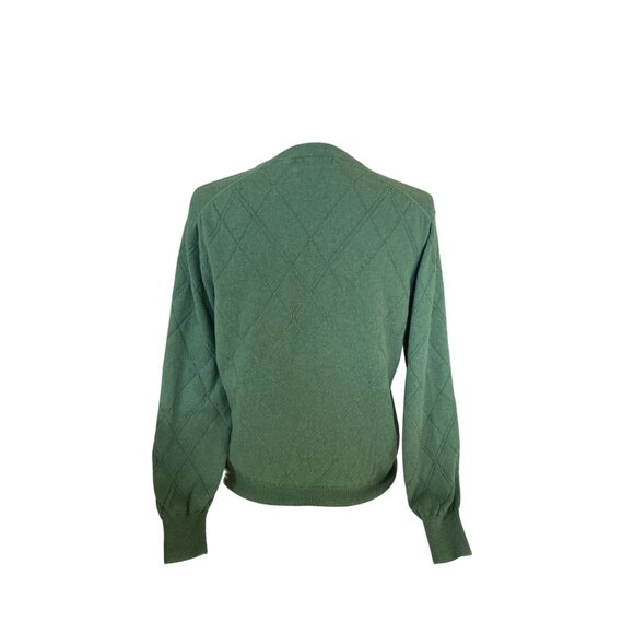 Alan Flusser Mens Sweater Small Green V-Neck Cotton Cashmere Argyle Grandpacore - Picture 2 of 9